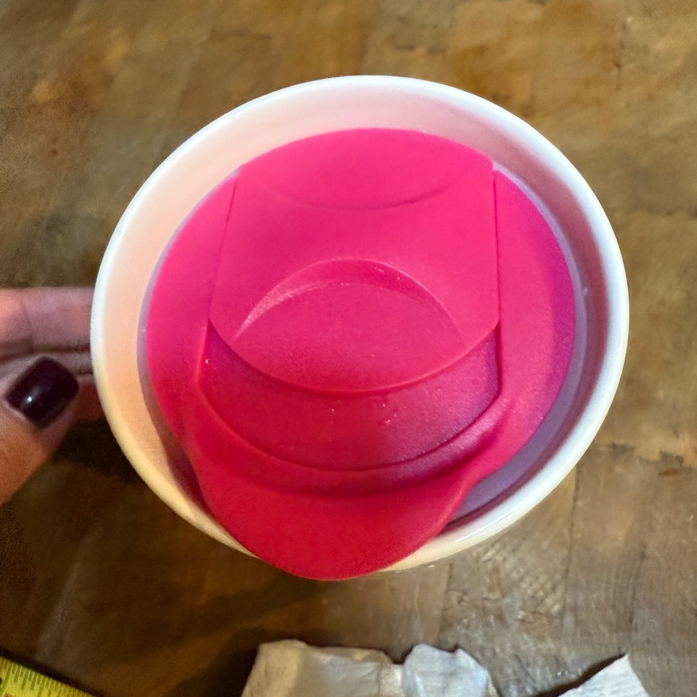 Ceramic Barbie Mug with Pink Lid Pink and White Travel Coffee Cup - Picture 10 of 16